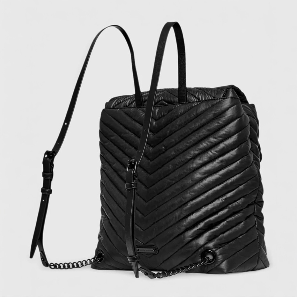 REBECCA MINKOFF Quilted‎ Chevron Backpack Black Chain Handle Designer Bag - Picture 2 of 13